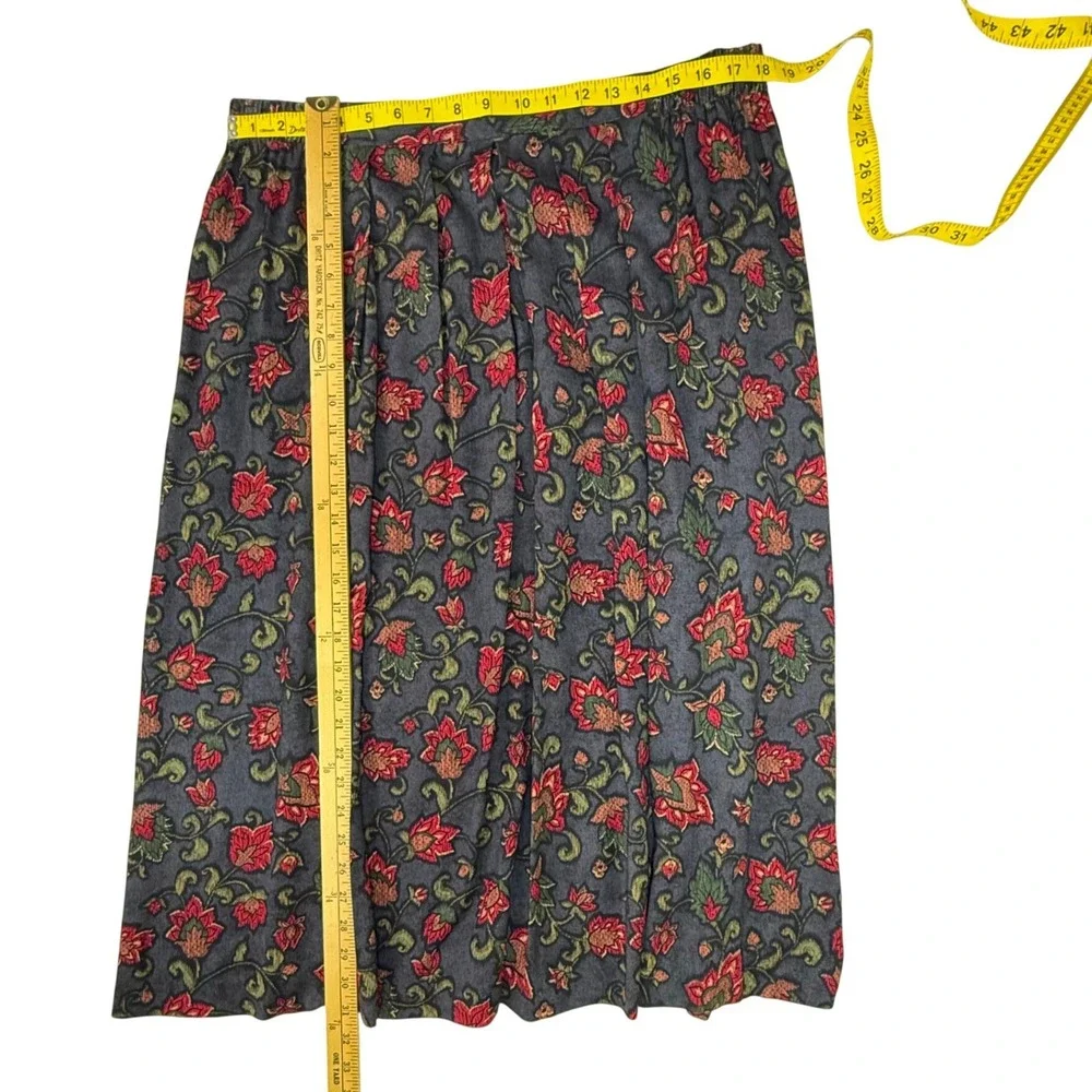 Vintage Panther Midi Skirt 22W USA Made Black Red Floral Elastic Waist 90's
